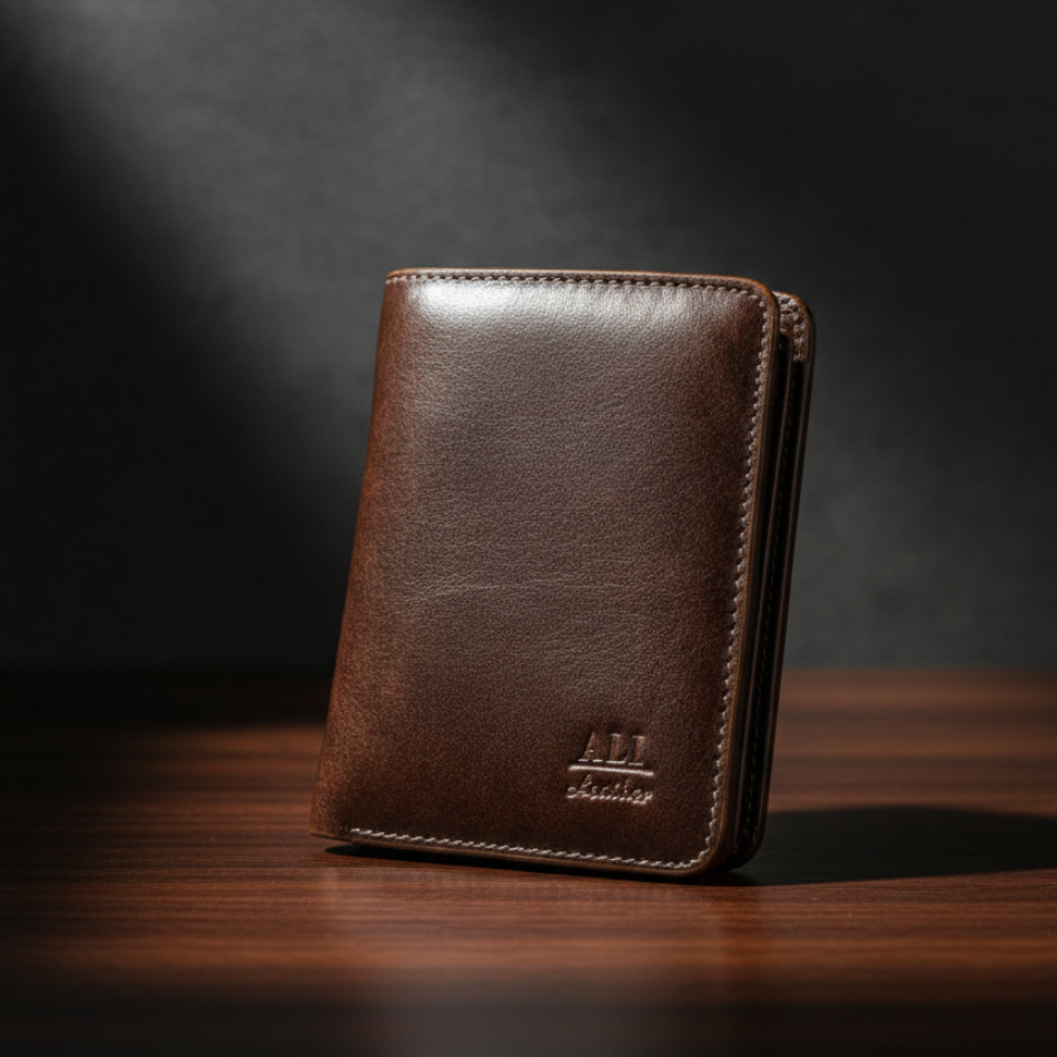 প্রিমিয়াম জেনুইন লেদার স্লিম বাই-ফোল্ড ওয়ালেট - চকলেট ব্রাউন এডিশন