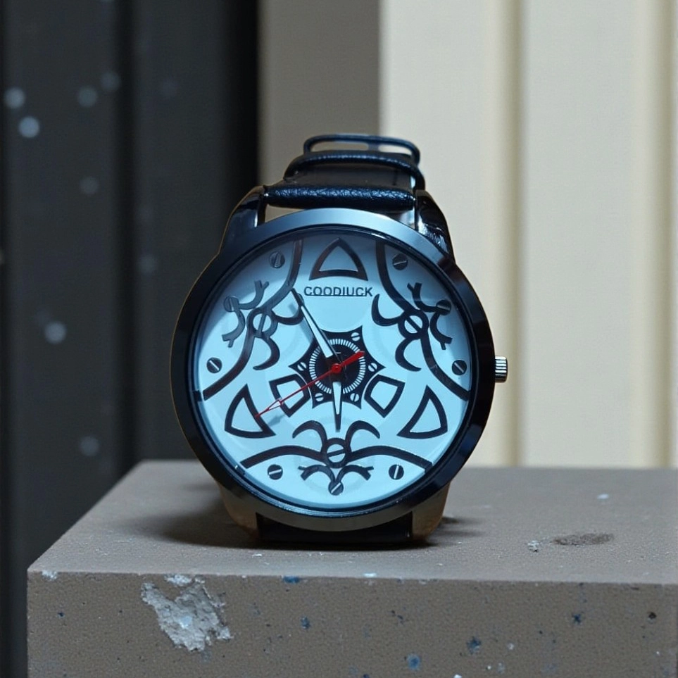 মন্ডলা আর্ট এক্সক্লুসিভ এনালগ ওয়াচ - ব্ল্যাক লেদার স্ট্র্যাপ | Belt Watch